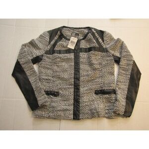 KUT From The Kloth Jacket Womens Medium Black White Knit Faux Leather Moto Zip